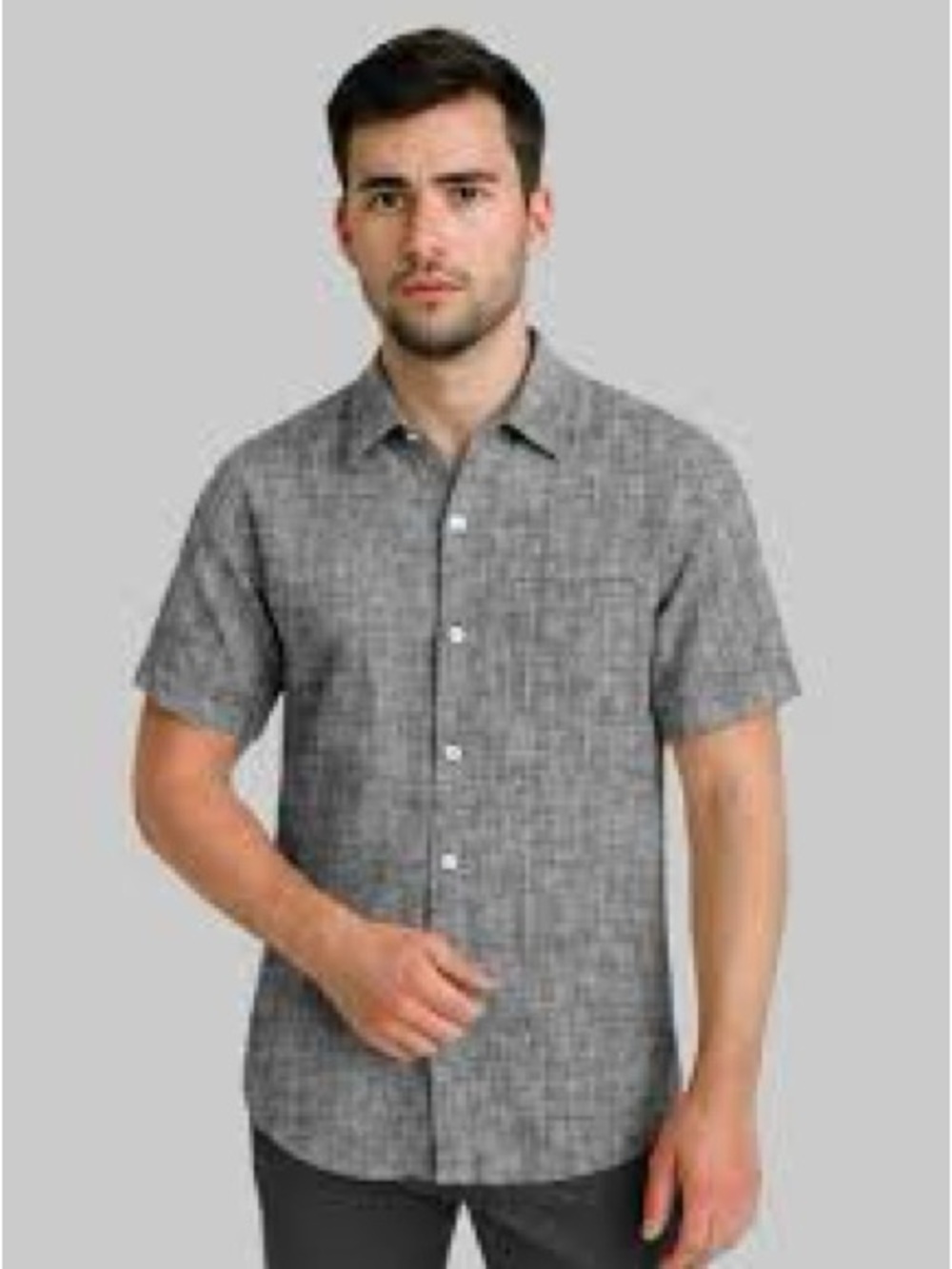 100% linen Men's Short-Sleeve Button-Down Shirt in Gray 1050